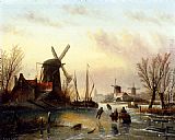 Jan Jacob Coenraad Spohler A Frozen River Landscape painting